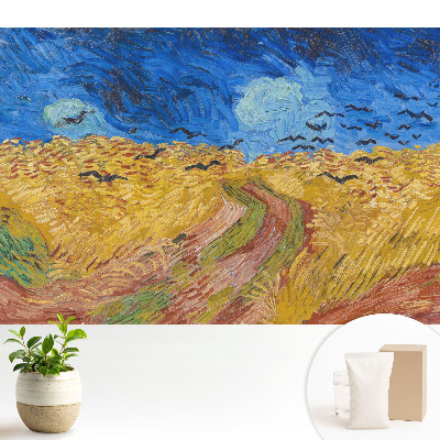 Fototapeta z nadrukiem na flizelinie Żywe kolory falujące zboże ptaki