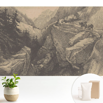 Tapeta fotograficzna flizelinowa Górski krajobraz z podróżnikami