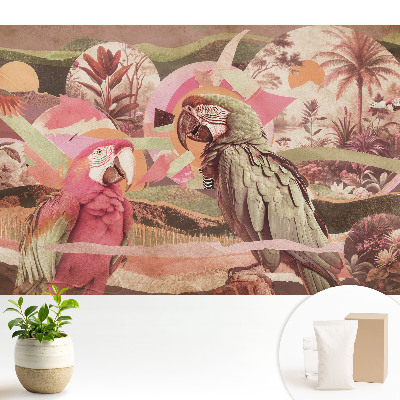 Fototapeta flizelinowa do salonu Egzotyczne papugi i roślinność tropikalna