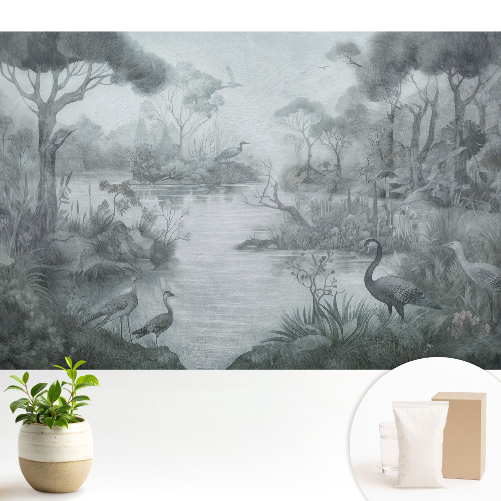 Tapeta fotograficzna flizelinowa Tajemniczy leśny krajobraz przy jeziorze