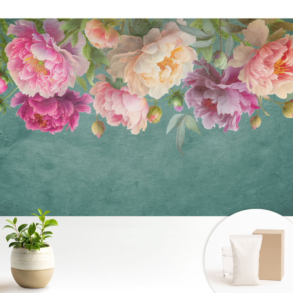 Tapeta fotograficzna flizelinowa Kolorowe piwonie na strukturze akwareli