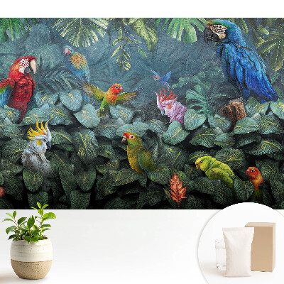 Fototapeta flizelinowa do salonu Tropikalne papugi i liście