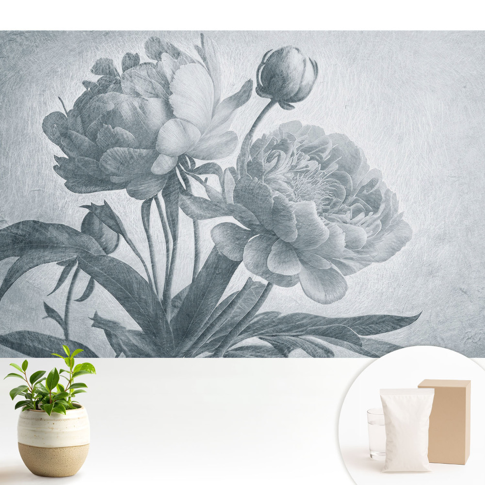 Tapeta fotograficzna flizelinowa Szare delikatne kwiaty elegancja struktura