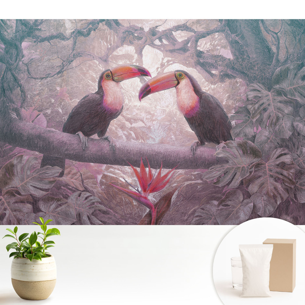 Fototapeta do salonu Kolorowe tukany w tropikalnej dżungli