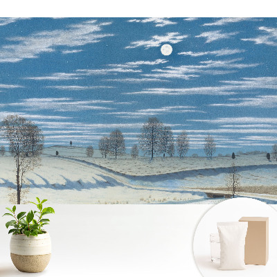 Fototapeta flizelinowa do salonu Nastrojowy zimowy krajobraz pod księżycem