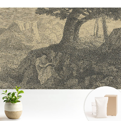 Fototapeta flizelinowa do salonu z motywem nastrojowego krajobrazu przedstawiającego osobę czytającą pod drzewem