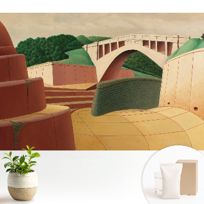 Fototapeta z nadrukiem na flizelinie przedstawiająca most i architekturę z elementami zieleni