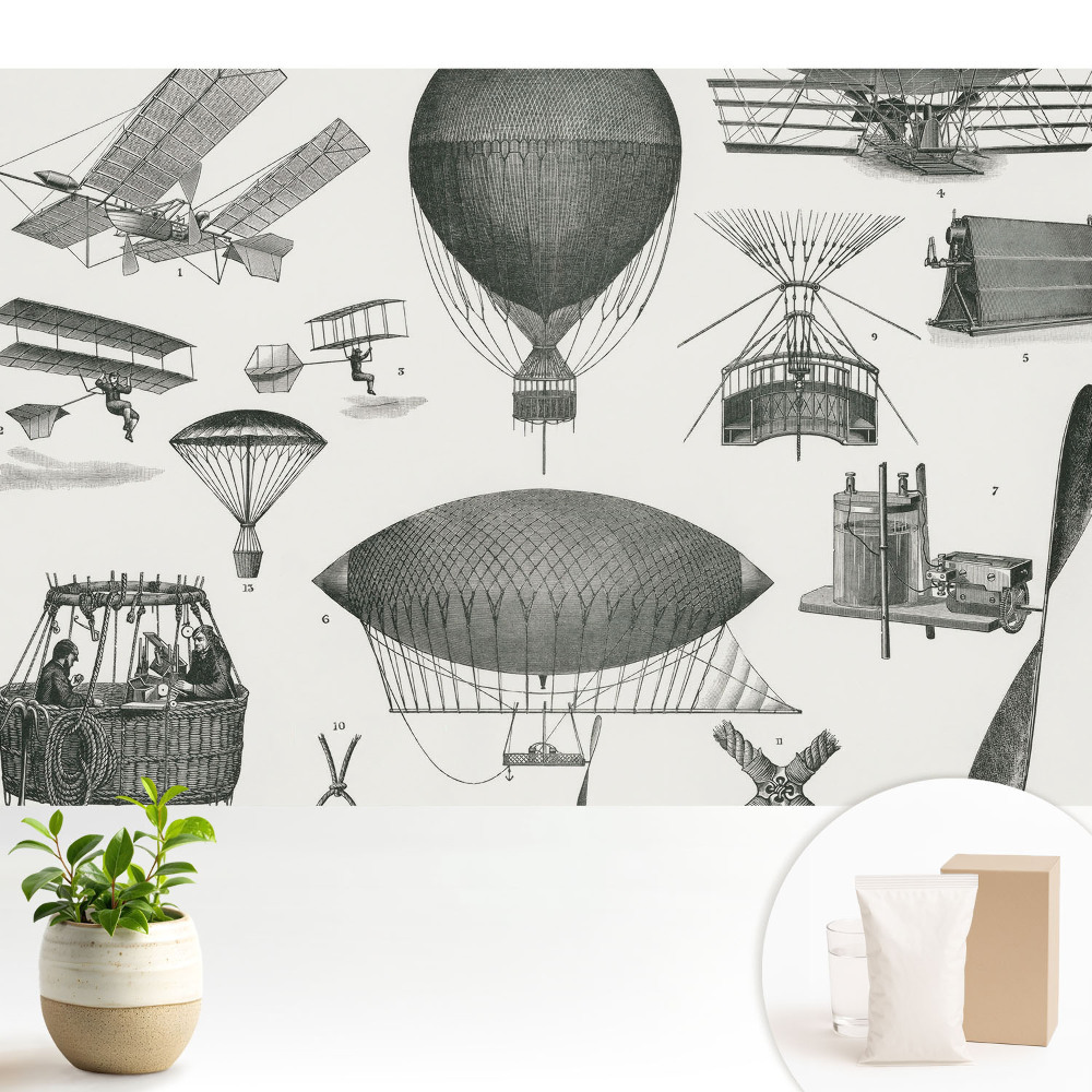 Fototapeta flizelinowa do salonu Lotnicze wynalazki w stylu retro