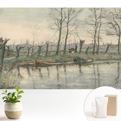 Fototapeta do salonu Pejzaż z rzeką i aleją drzew