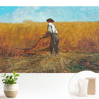 Nowoczesna fototapeta na wymiar Rolnik na polu pszenicy pod błękitnym niebem