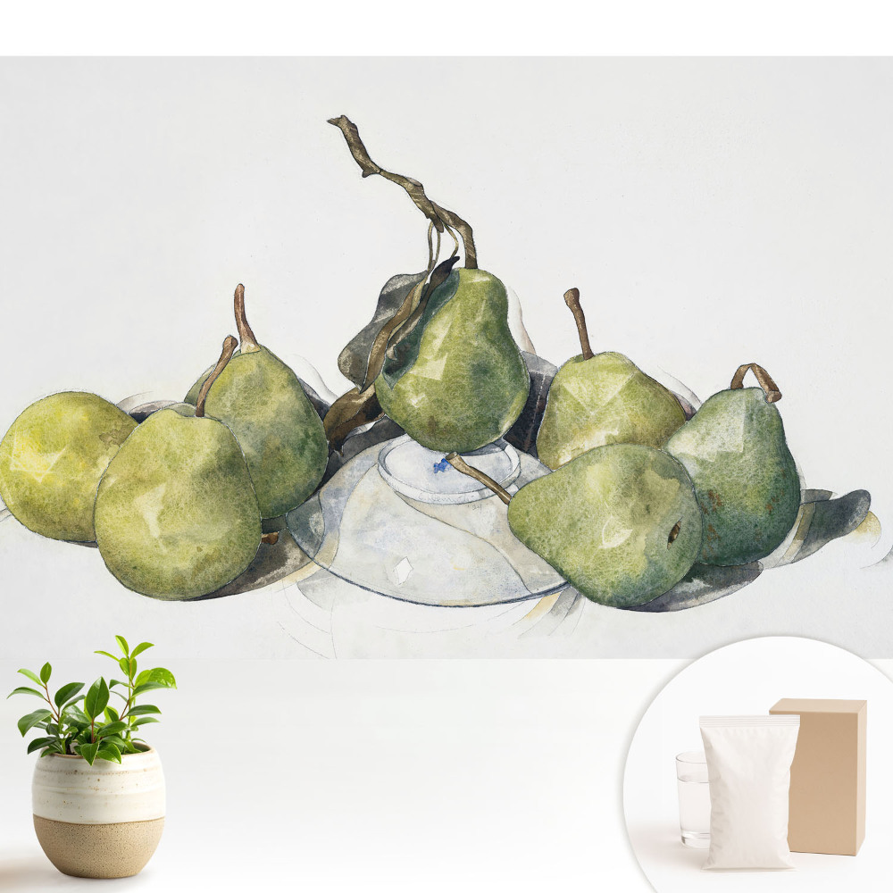 Tapeta fotograficzna flizelinowa Akwarelowe gruszki na talerzu