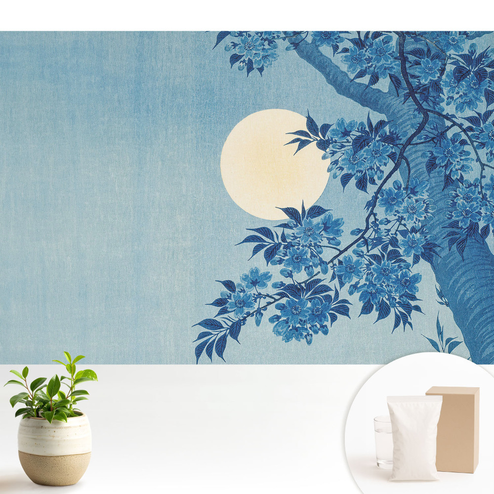 Tapeta fotograficzna flizelinowa Niebieskie kwiaty przy księżycu