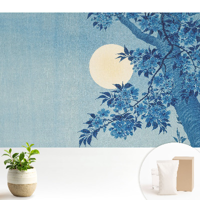 Tapeta fotograficzna flizelinowa Niebieskie kwiaty przy księżycu