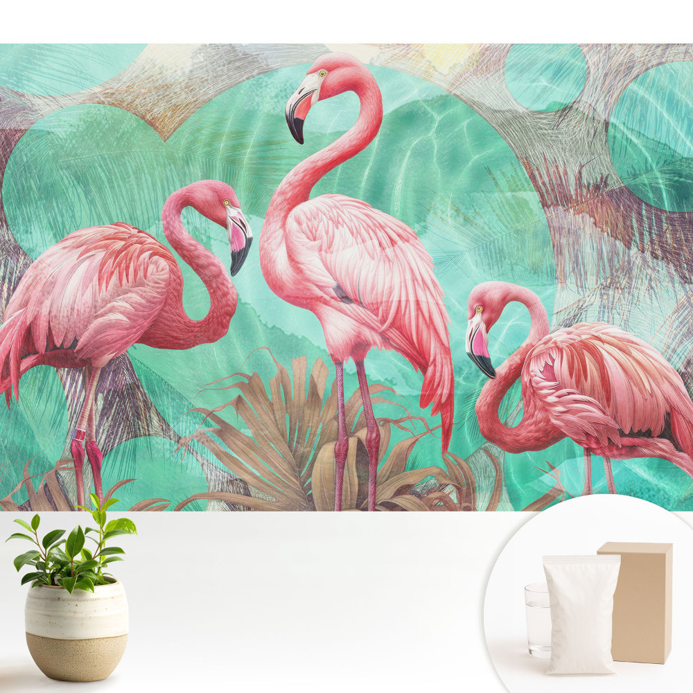 Fototapeta z nadrukiem na flizelinie Flamingi w turkusie