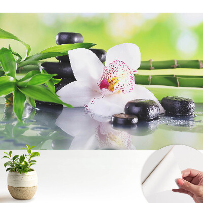 Tapeta fotograficzna samoprzylepna Orchidea i kamienie w otoczeniu bambusów