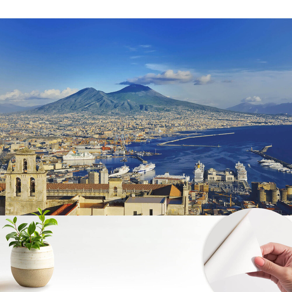Tapeta fotograficzna samoprzylepna Malowniczy pejzaż z wulkanem i portem