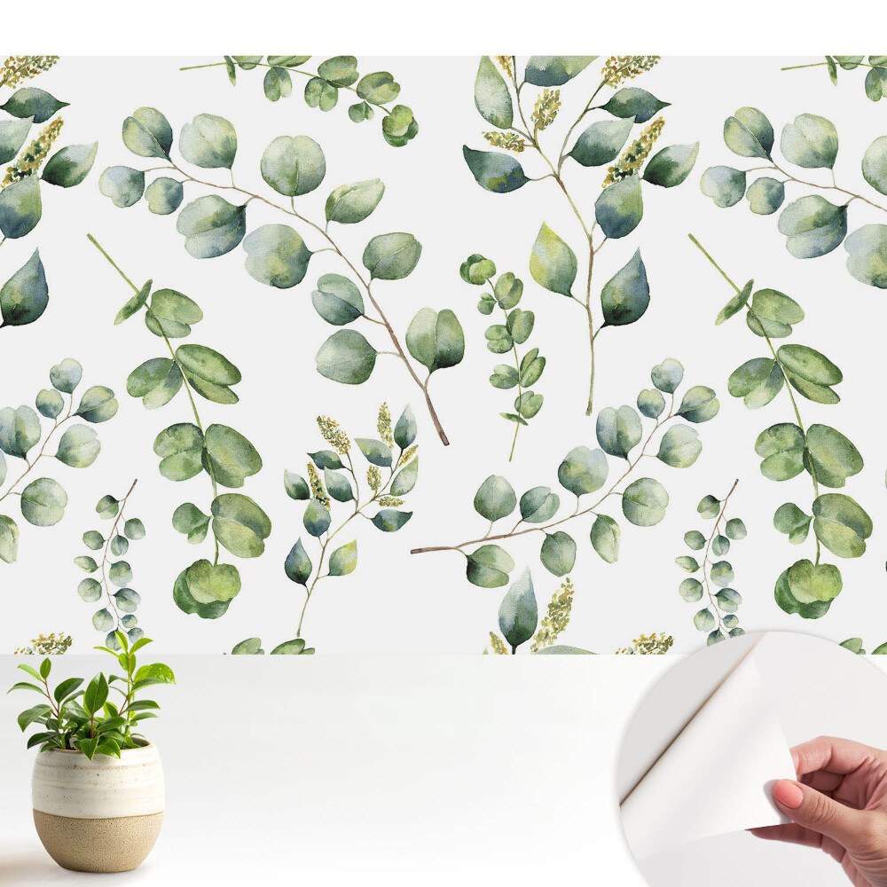 Fototapeta z nadrukiem samoprzylepna Akwarelowe liście roślin powtarzalny wzór