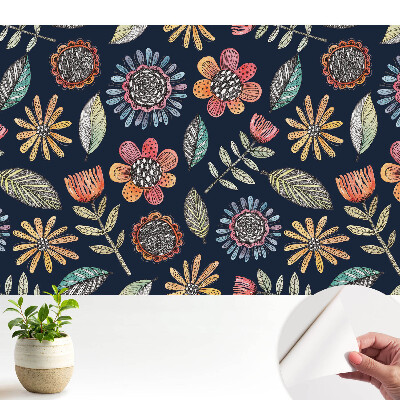 Tapeta fotograficzna samoprzylepna Kolorowe kwiaty liście mozaika