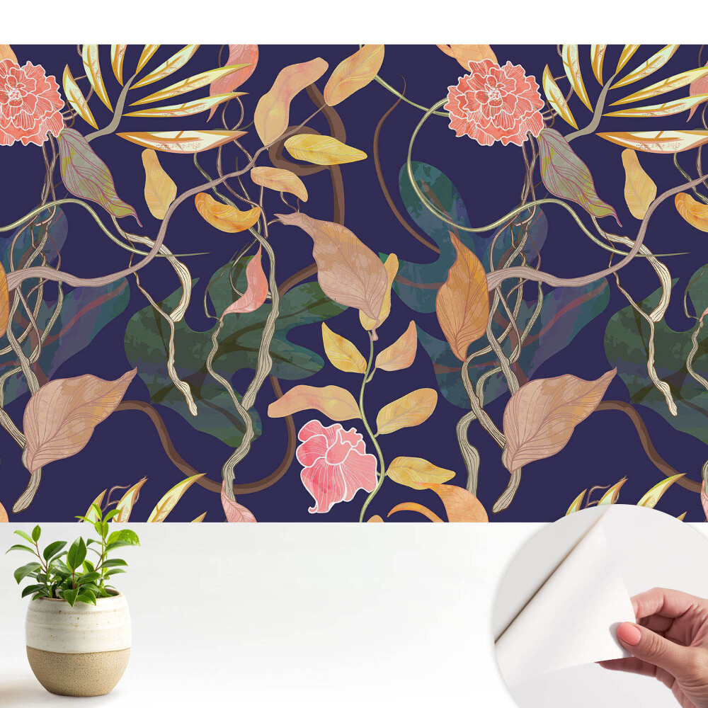 Tapeta fotograficzna samoprzylepna Egzotyczna flora na granatowym tle