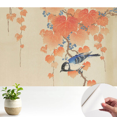 Nowoczesna fototapeta na wymiar Ptak na gałęzi winorośli z jagodami