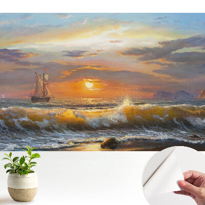 Fototapeta na wymiar do sypialni Żaglowiec na morzu o zachodzie słońca