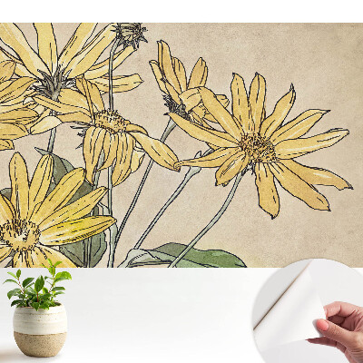 Fototapeta Żółte kwiaty na beżowym tle