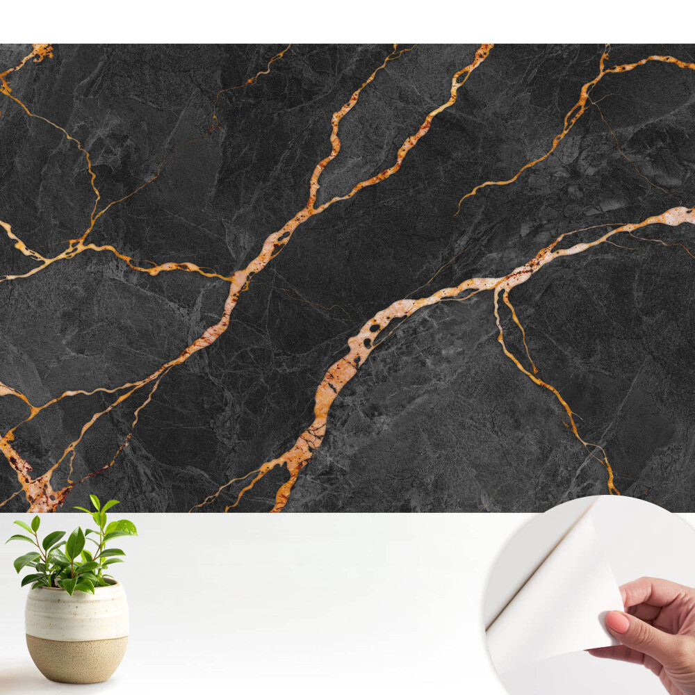 Fototapeta z nadrukiem samoprzylepna Marmurowe czarne tło z żyłkami