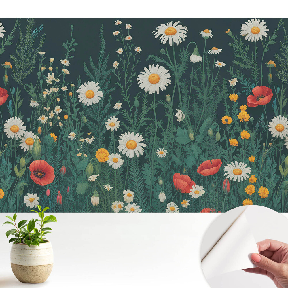 Fototapeta z nadrukiem samoprzylepna Łąka pełna kwiatów i letni spokój