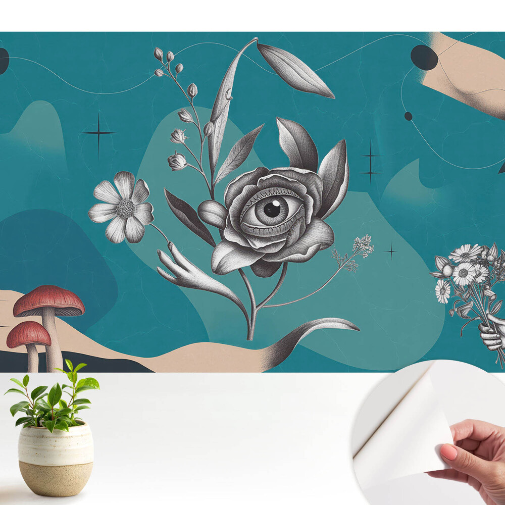 Tapeta fotograficzna samoprzylepna Surrealistyczny kolaż z kwiatami.