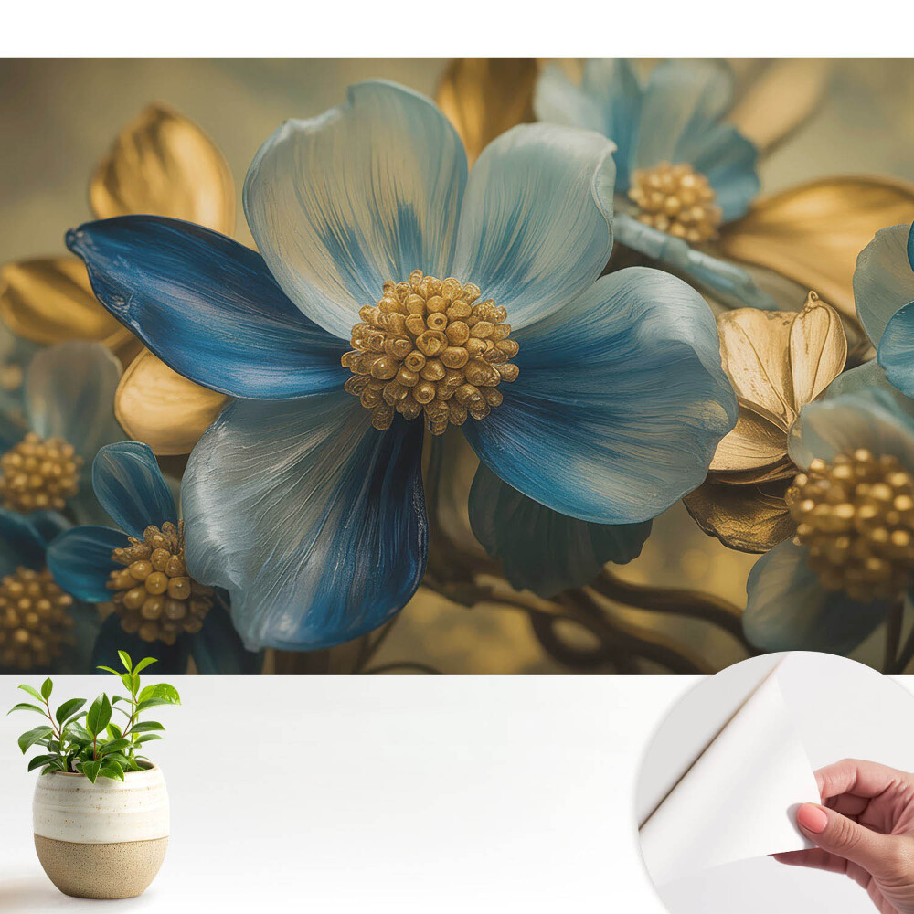 Tapeta fotograficzna samoprzylepna Niebieskie kwiaty żółte środki