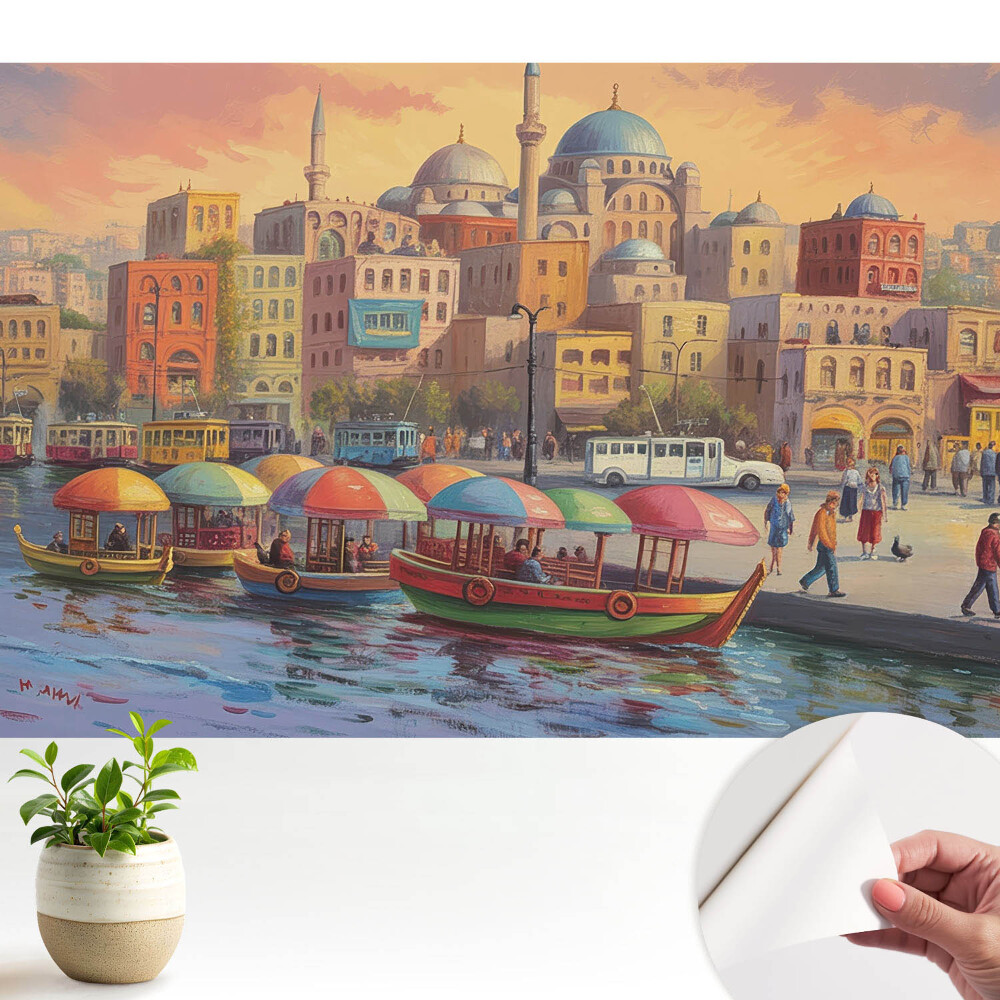 Fototapeta z nadrukiem samoprzylepna Kolorowe łodzie i kopuły miasta