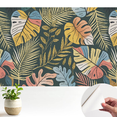 Tapeta fotograficzna samoprzylepna Kolorowe liście tropikalne na ciemnym tle
