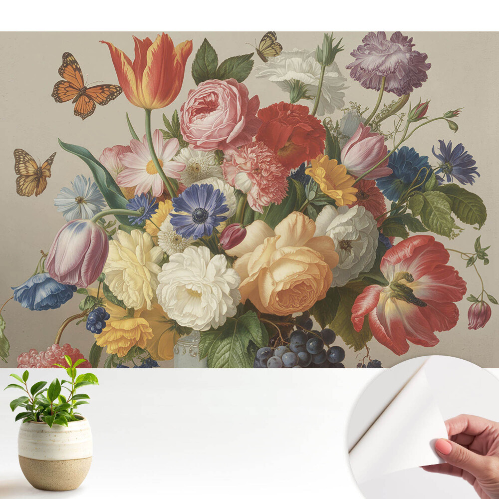 Tapeta fotograficzna samoprzylepna Kolorowy bukiet kwiatów z motylami