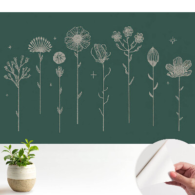 Fototapeta samoprzylepna do salonu Minimalistyczne motywy kwiatowe na zielonym tle