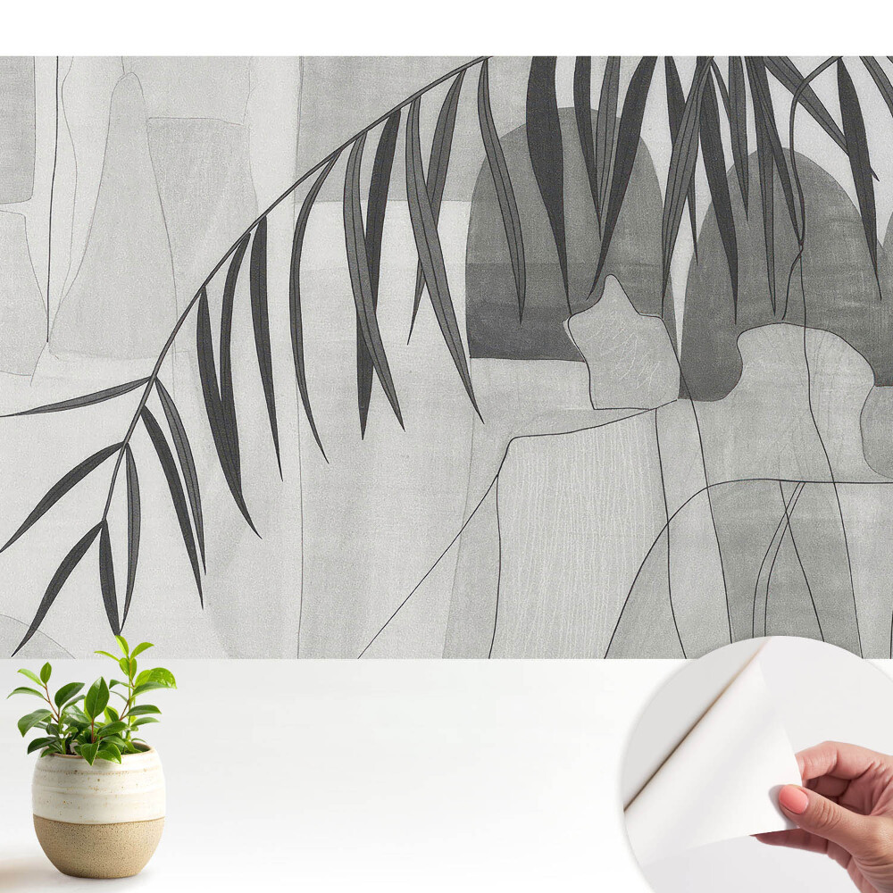 Fototapeta samoprzylepna do salonu Szare geometryczne wzory liście palmy