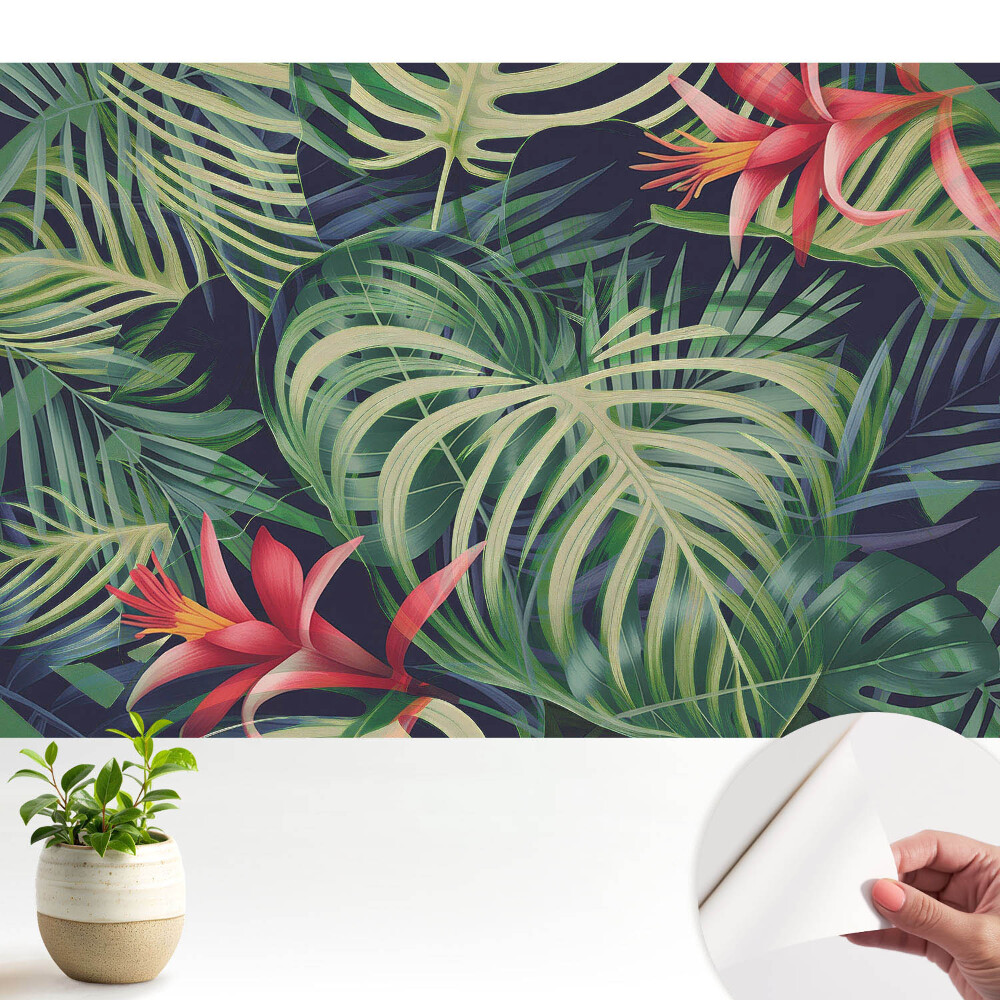 Tapeta fotograficzna samoprzylepna Tropikalne liście energetyczny klimat