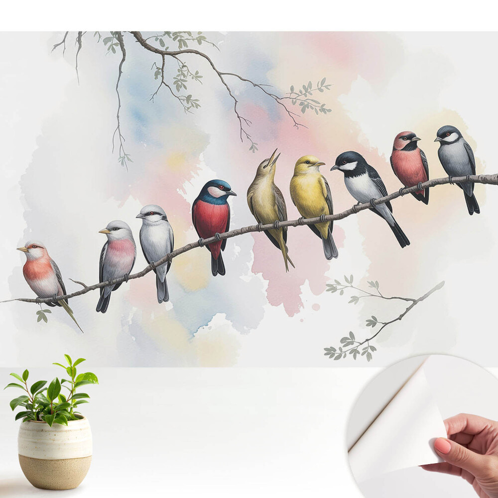Tapeta fotograficzna samoprzylepna Kolorowe ptaki na gałęzi
