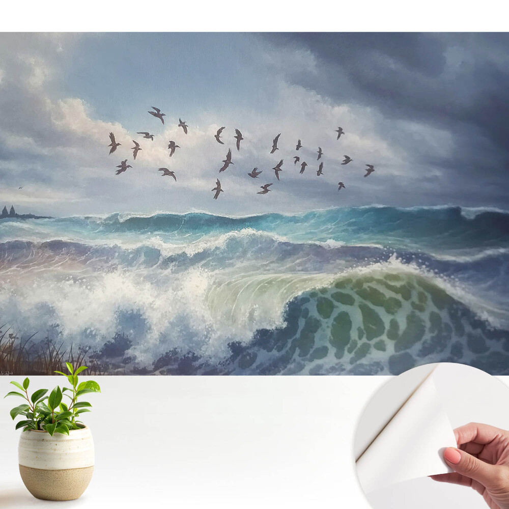 Fototapeta samoprzylepna do salonu Morskie fale ptaków grupa