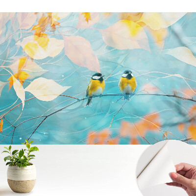 Fototapeta Ptaki na gałęzi liściaste akcenty.