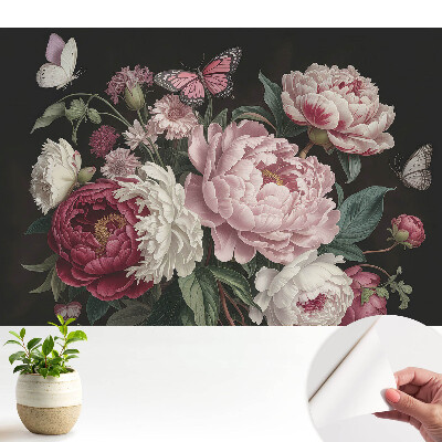 Tapeta fotograficzna samoprzylepna Romantyczne piwonie i motyle