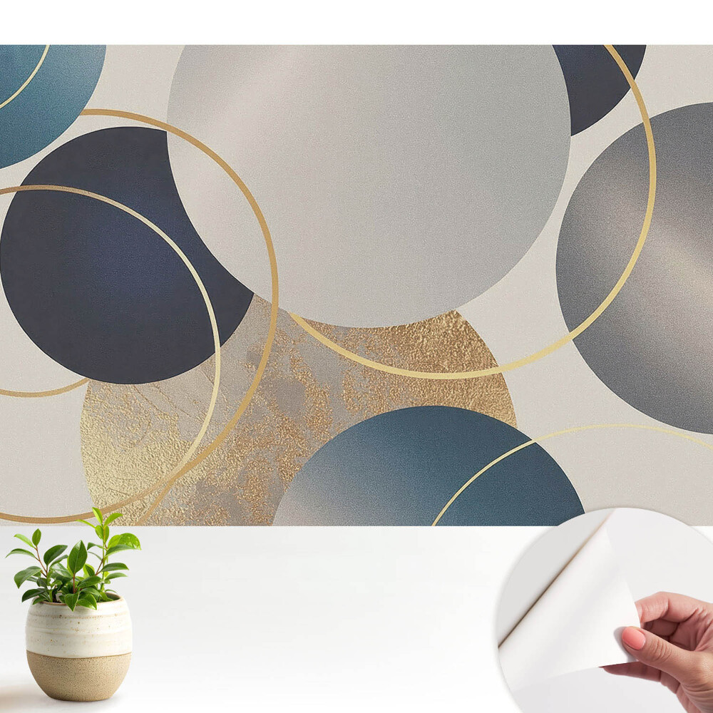 Fototapeta samoprzylepna do salonu Geometryczne motywy kręgi w tonacji szaro-błękitnej.