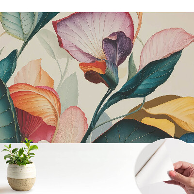 Tapeta fotograficzna samoprzylepna Kolorowa florystyczna kompozycja liści i kwiatów