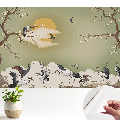 Fototapeta na wymiar do sypialni Żurawie i kwitnące drzewa