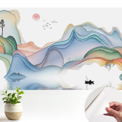 Fototapeta z nadrukiem samoprzylepna Pastelowy krajobraz z falującymi górami