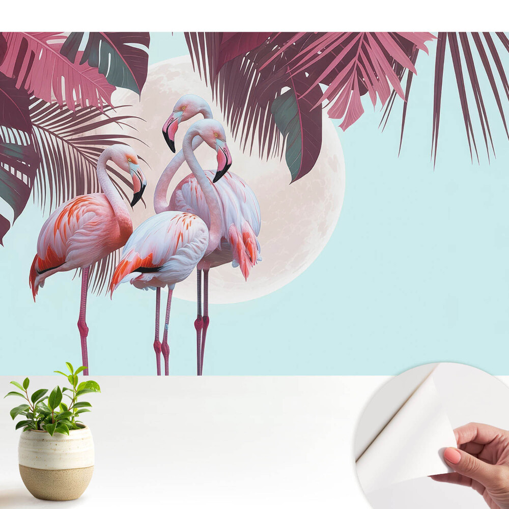 Fototapeta Kolorowe flamingi w tropikalnej scenerii