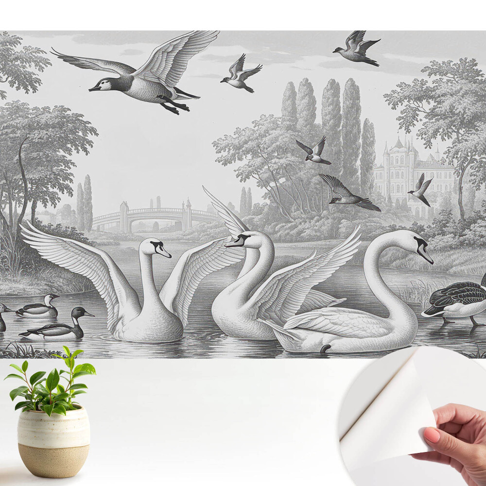 Tapeta fotograficzna samoprzylepna Romantyczny pejzaż z łabędziami