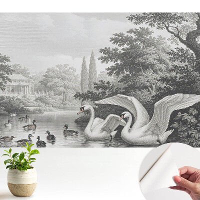 Tapeta fotograficzna samoprzylepna Jeziorko z łabędziami i kaczkami w klasycznym stylu