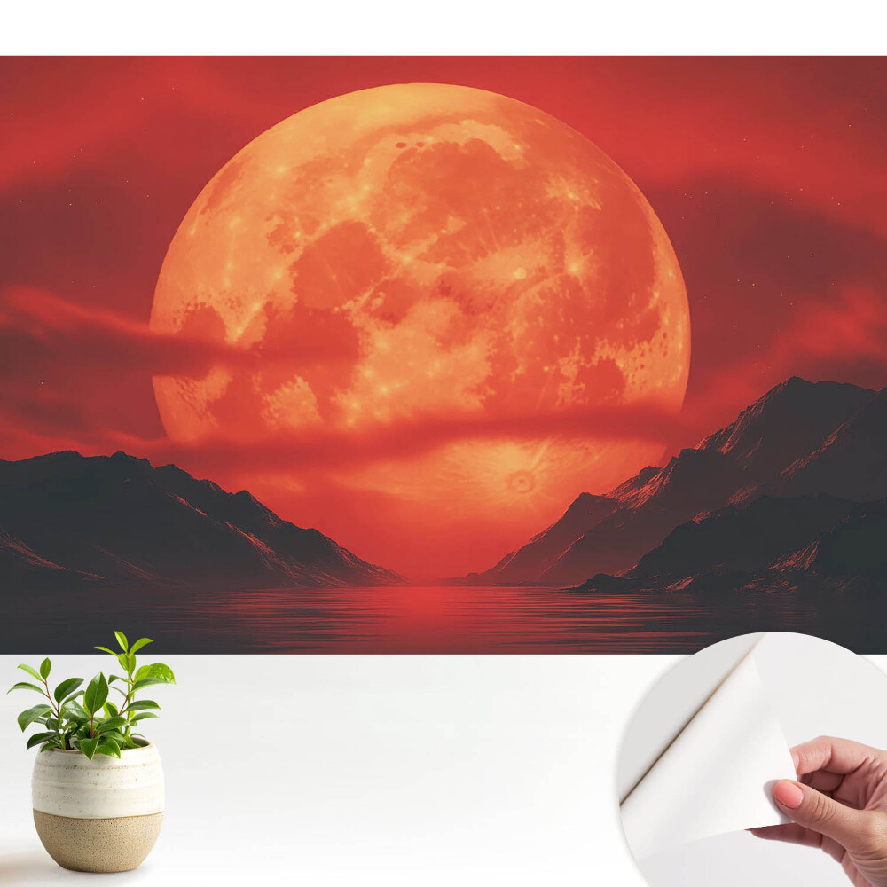 Fototapeta samoprzylepna do salonu Księżyc nad górami intensywne barwy