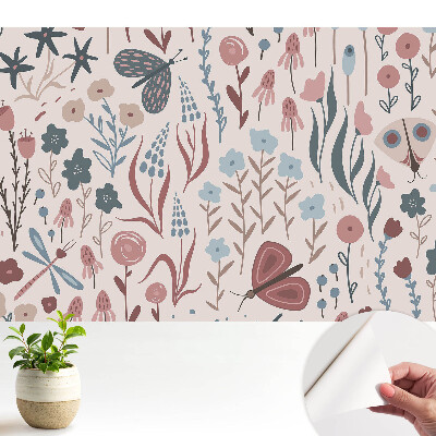 Tapeta fotograficzna samoprzylepna Nowoczesne kwiaty i motyle