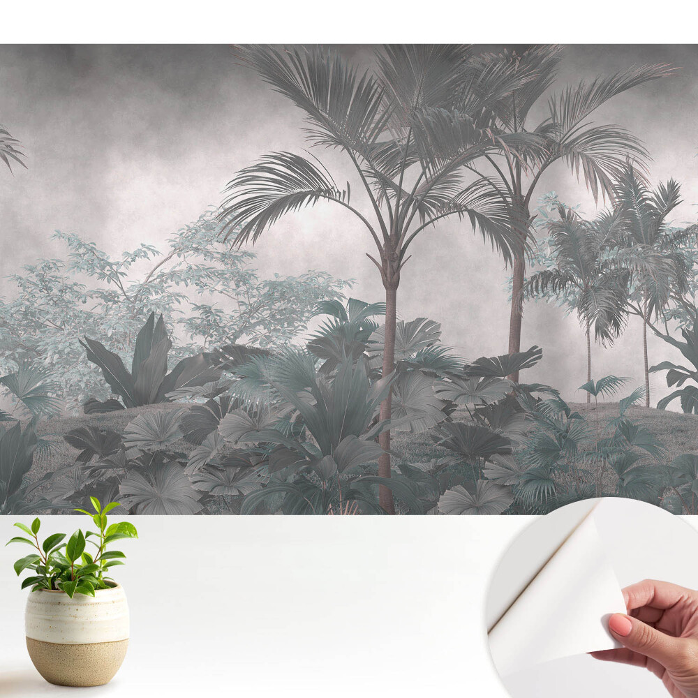 Tapeta fotograficzna samoprzylepna Tropikalna dżungla w odcieniach szarości